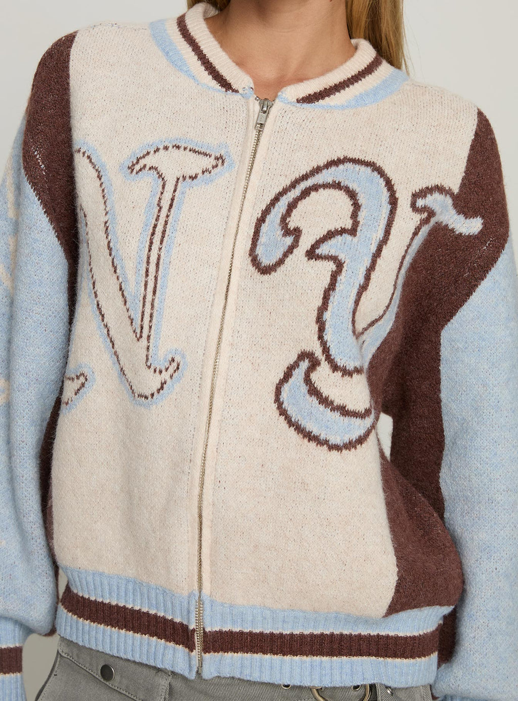 Chaqueta de punto gráfico Brandyce Azul / Chocolate