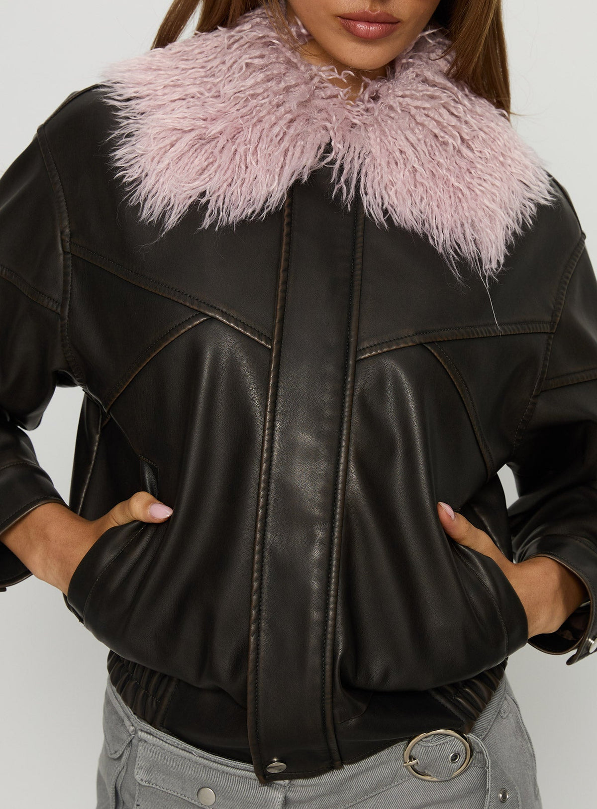 Chaqueta Brittanni con cuello mullido marrón / rosa