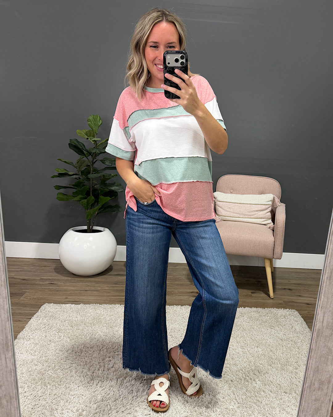 Top Savannah con bloques de color - Coral y Salvia