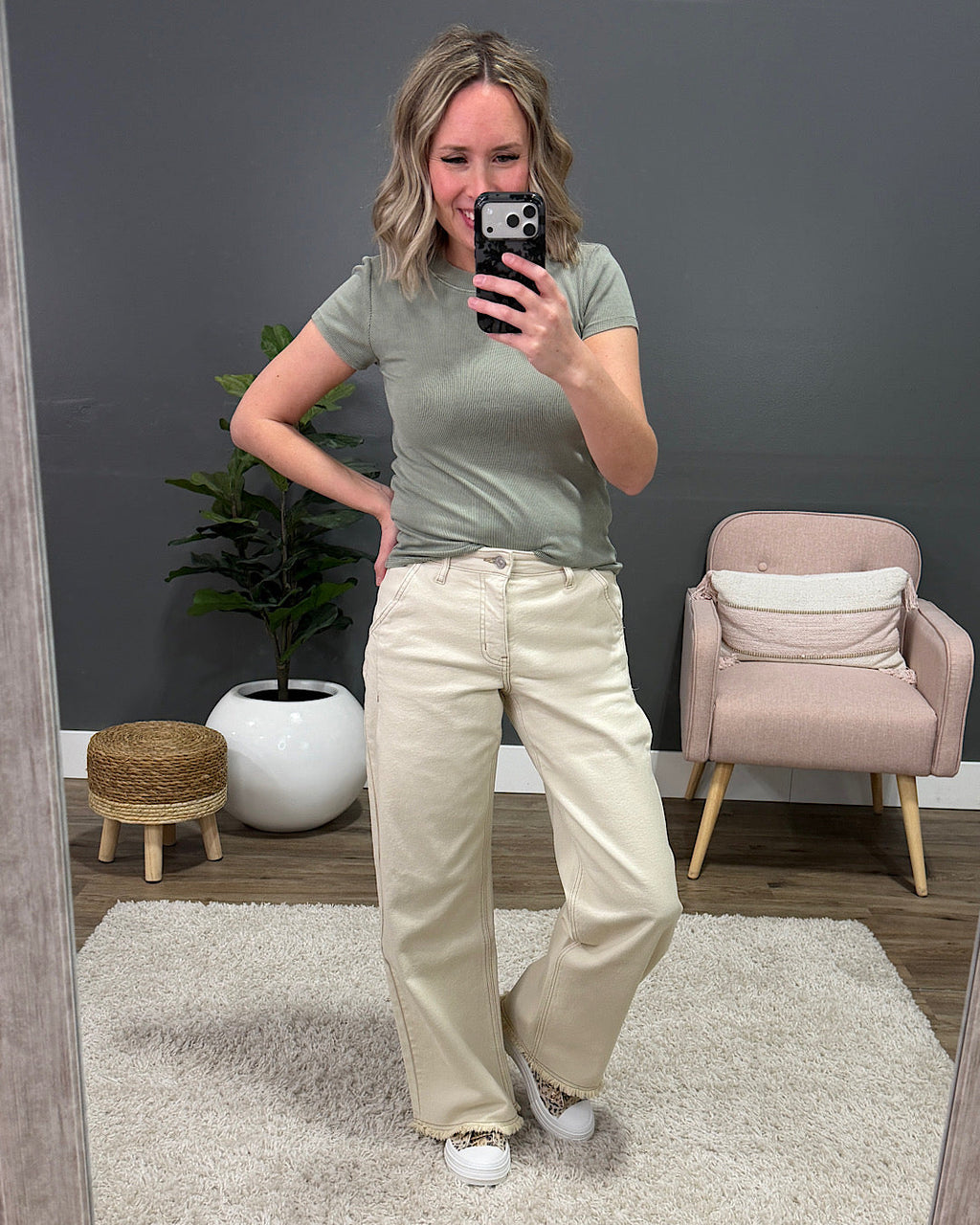 Jeans KanCan Natalie Fray Hem Wide Leg - Crema EN OFERTA