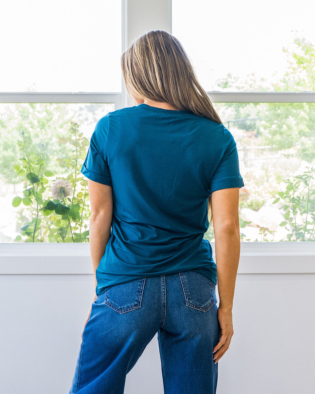 Blusa con cuello en V Sophie - Verde azulado