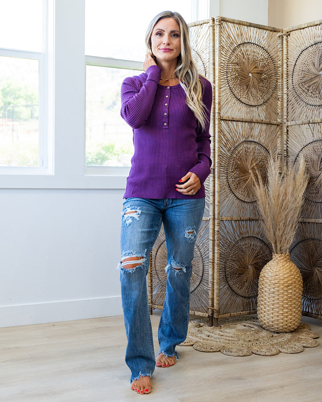 Top Henley de canalé Monica - Ciruela VENTA FINAL