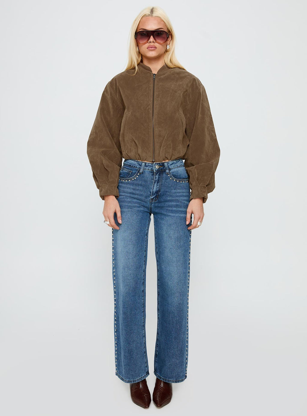 Chaqueta bomber de antelina Mastery color marrón