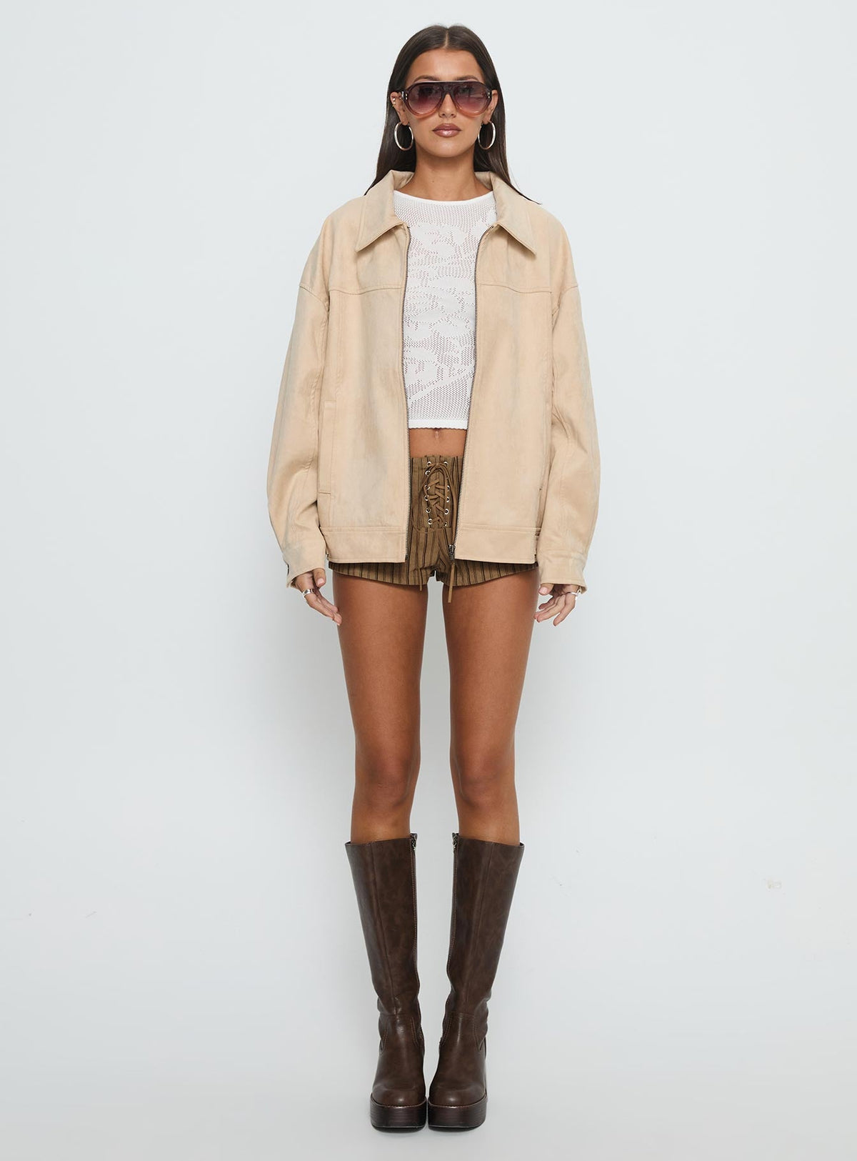 Chaqueta tipo bomber de antelina Goldsmith en color beige
