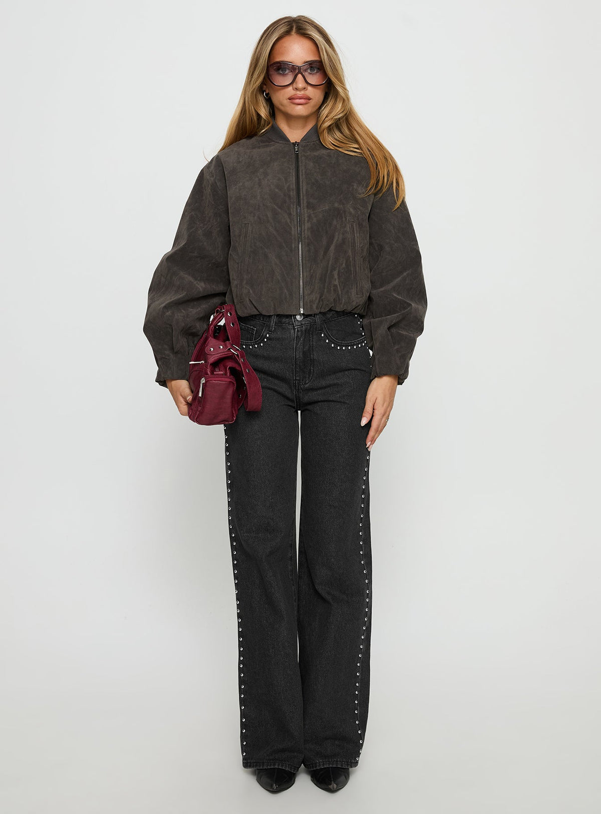 Chaqueta bomber de antelina Mastery color carbón