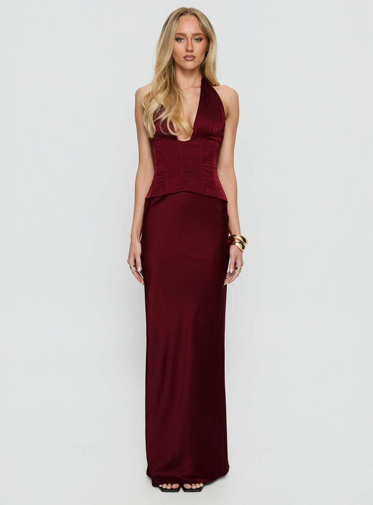 Vestido maxi con corsé halter In A Trance Rojo
