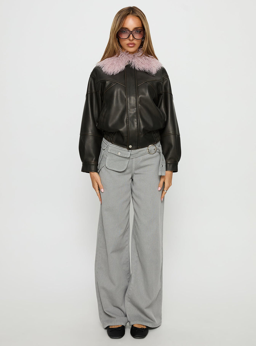 Chaqueta Brittanni con cuello mullido marrón / rosa