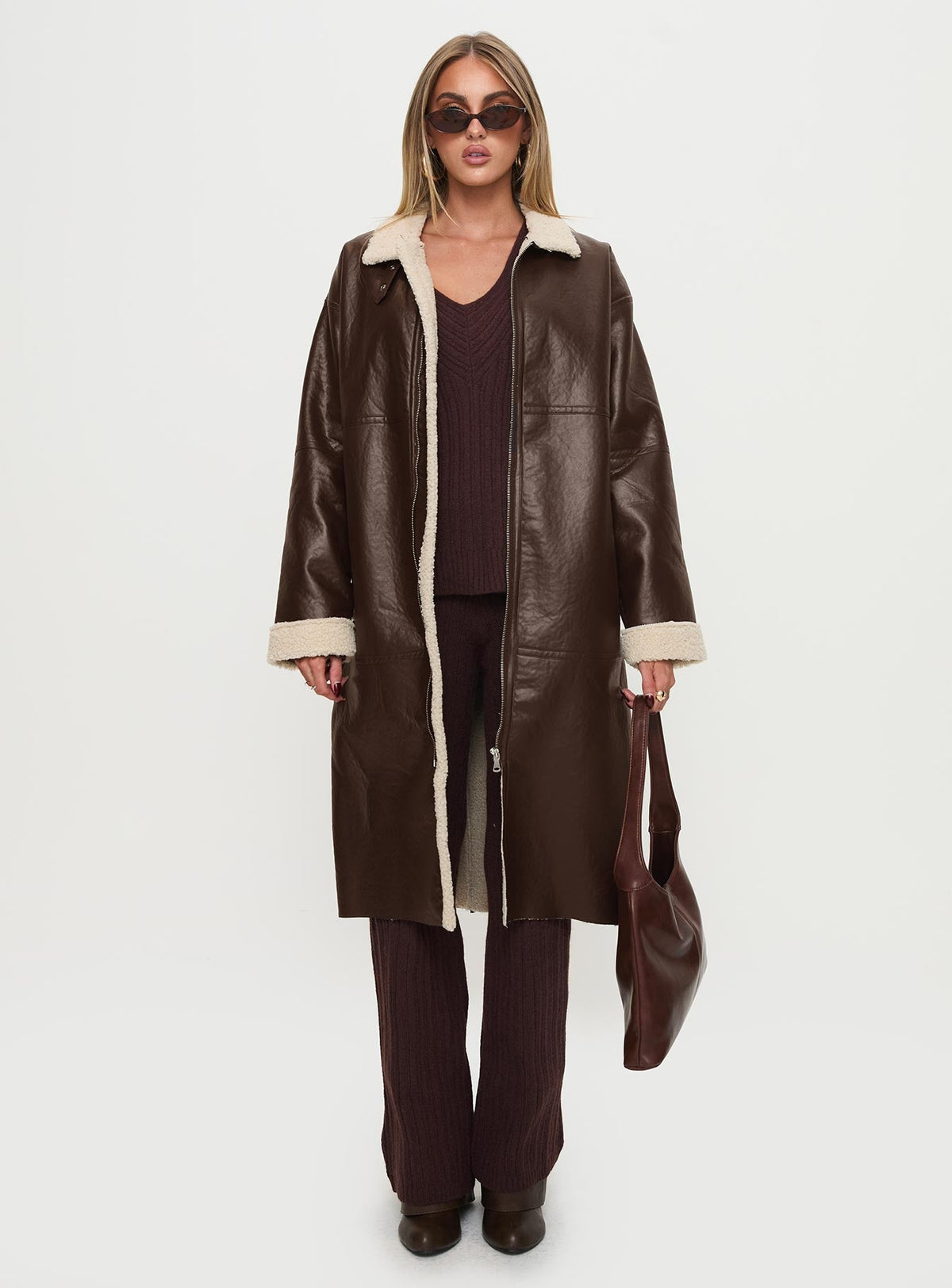 Chaqueta larga de piel de oveja Ammelia marrón