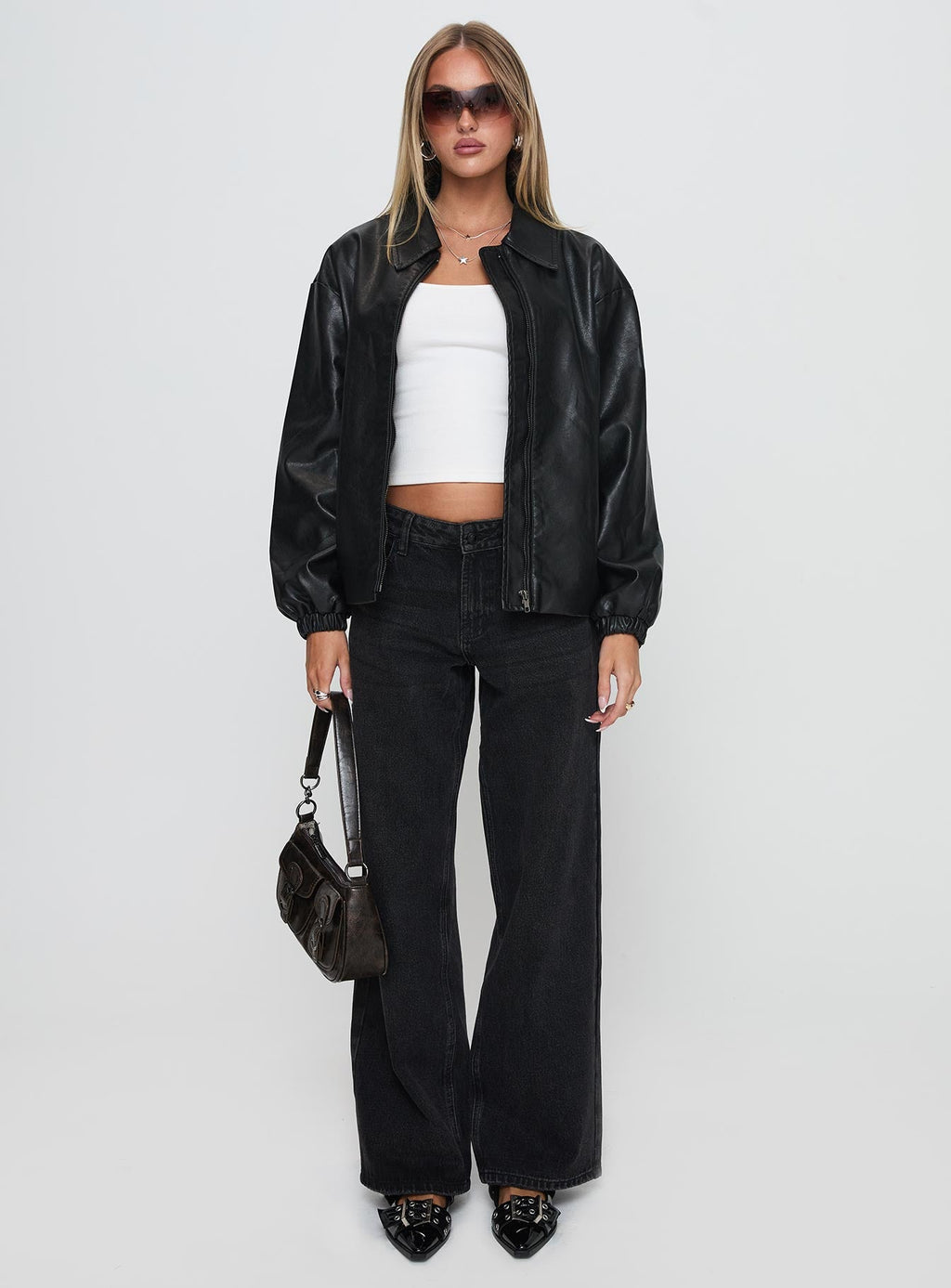 Chaqueta tipo bomber de piel sintética Missed Call negra