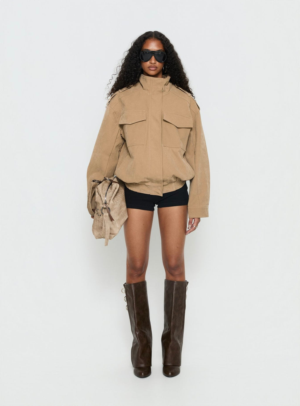 Chaqueta cargo de cuello embudo Double Life color beige