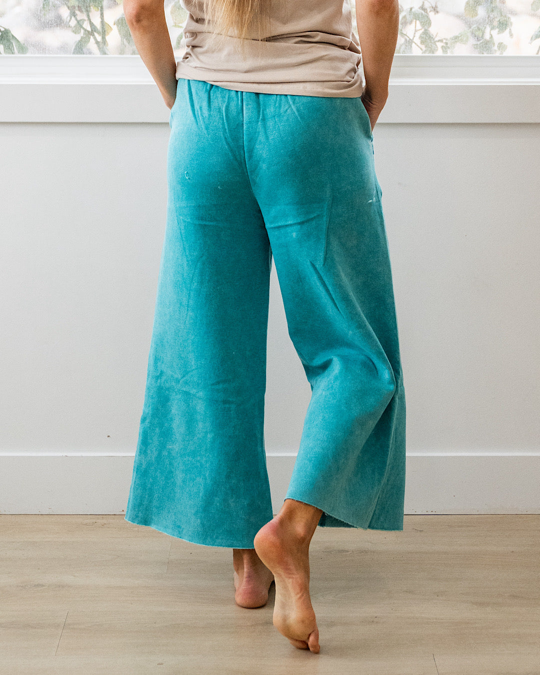 Pantalones anchos y cortos cómodos - Verde azulado claro