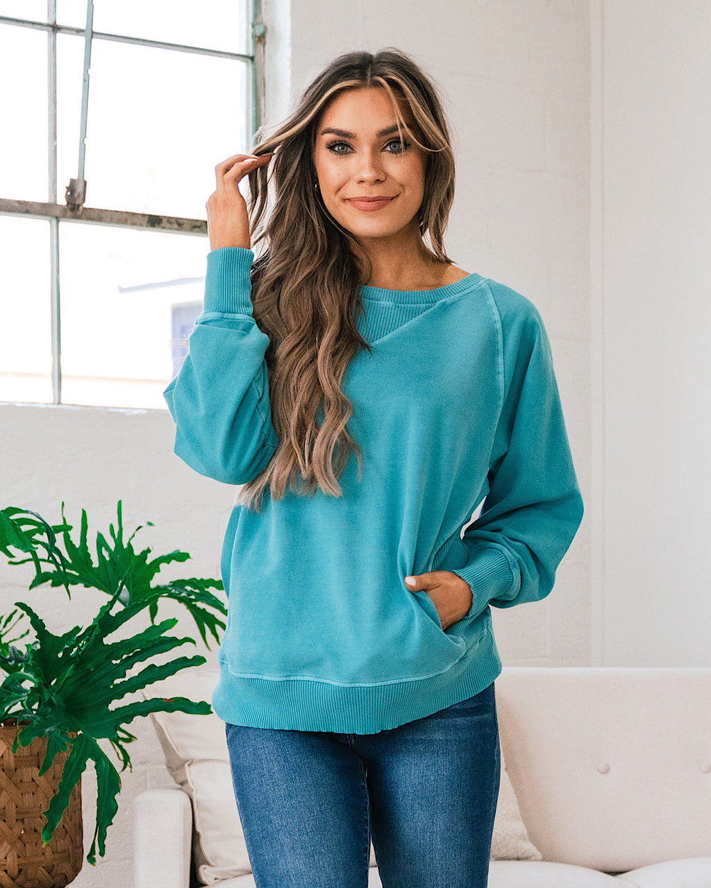 Sudadera de cuello redondo Girlfriend - Verde azulado claro VENTA FINAL