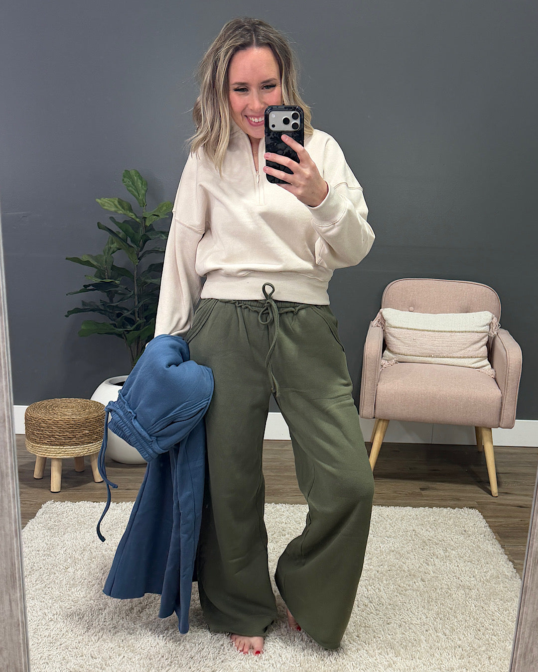 Pantalones de estar por casa de pierna ancha - Oliva claro