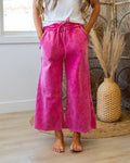 Pantalones anchos tipo cropped cómodos - Rosa fuerte