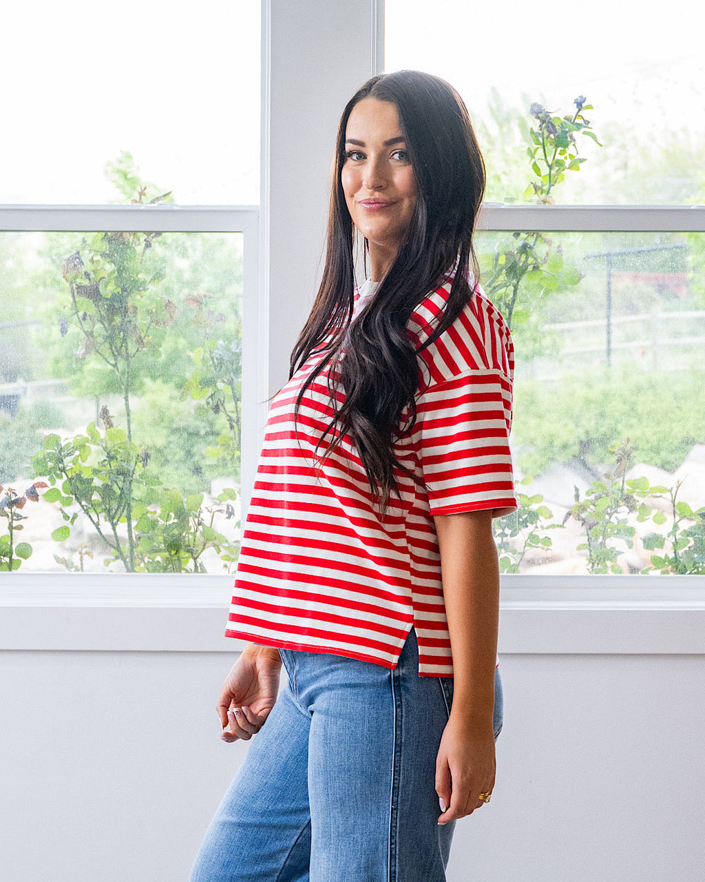 Top a rayas en contraste Hazel - Rojo y topo