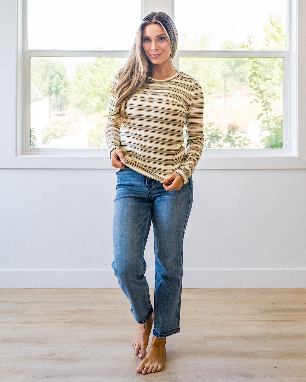 ¡NUEVO! Blusa Alexa de rayas múltiples - Crema, topo y oliva