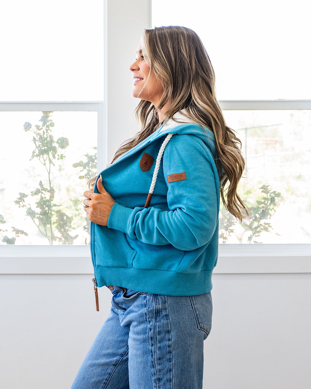Sudadera corta con cremallera Wanakome - Azul laguna VENTA FINAL