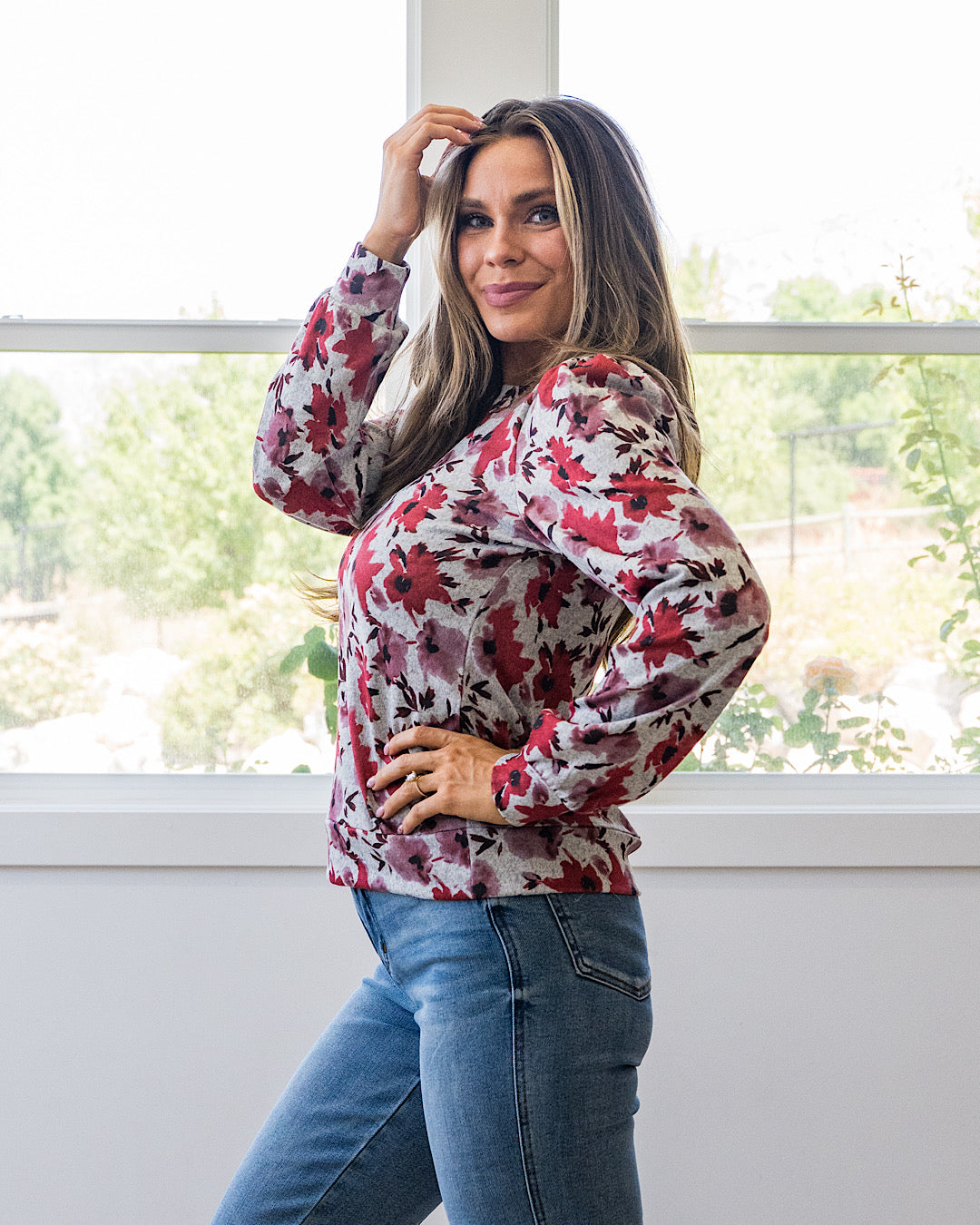 ¡NUEVO! Top Livie de flores con mangas abullonadas - Rojo