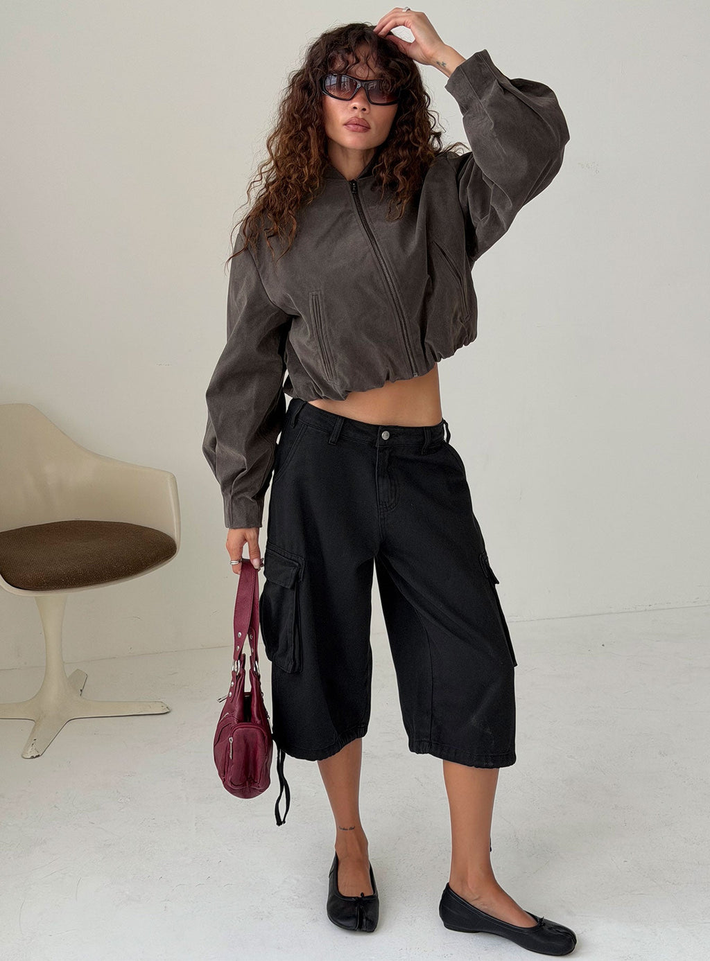Chaqueta bomber de antelina Mastery color carbón