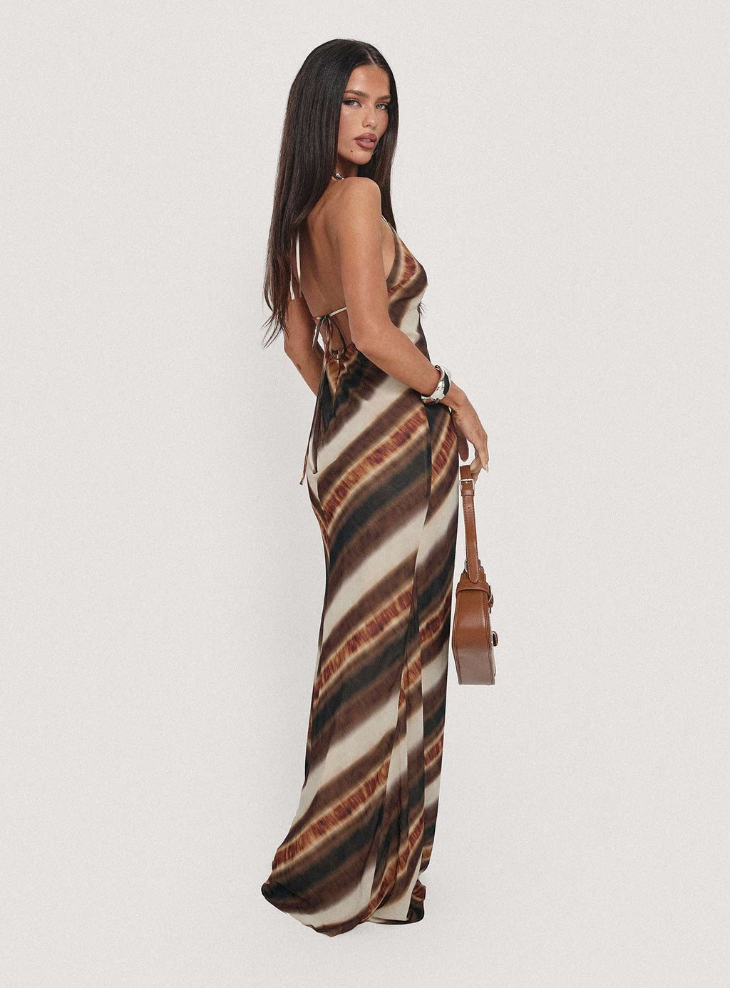 Vestido largo Esmira a rayas marrones