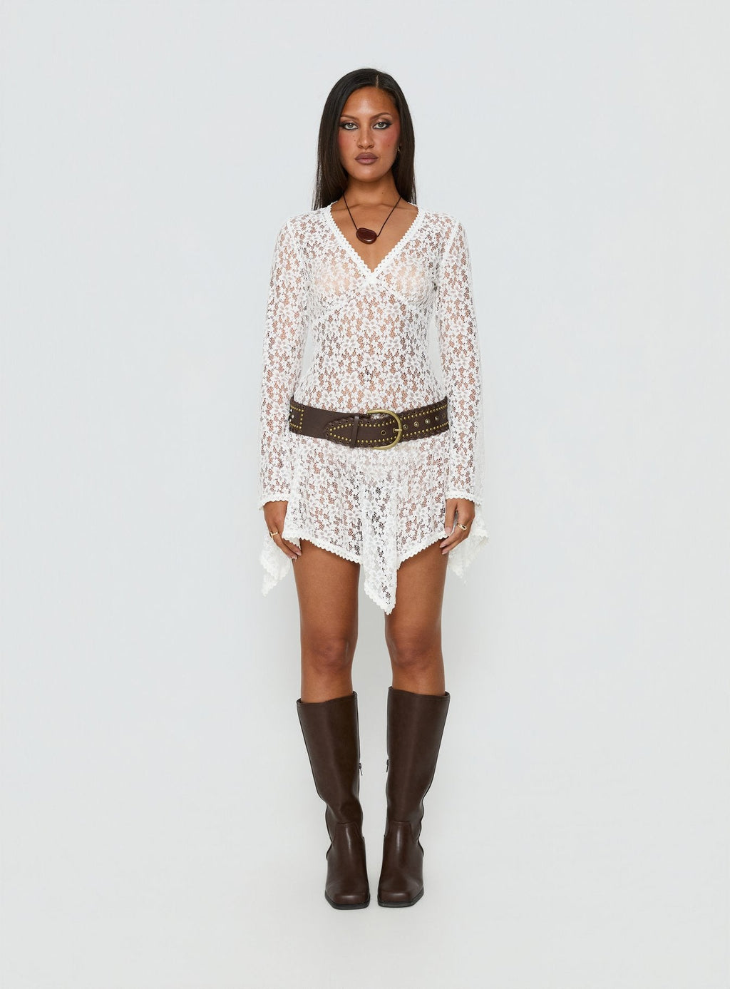 Minivestido de encaje de manga larga Somanie blanco