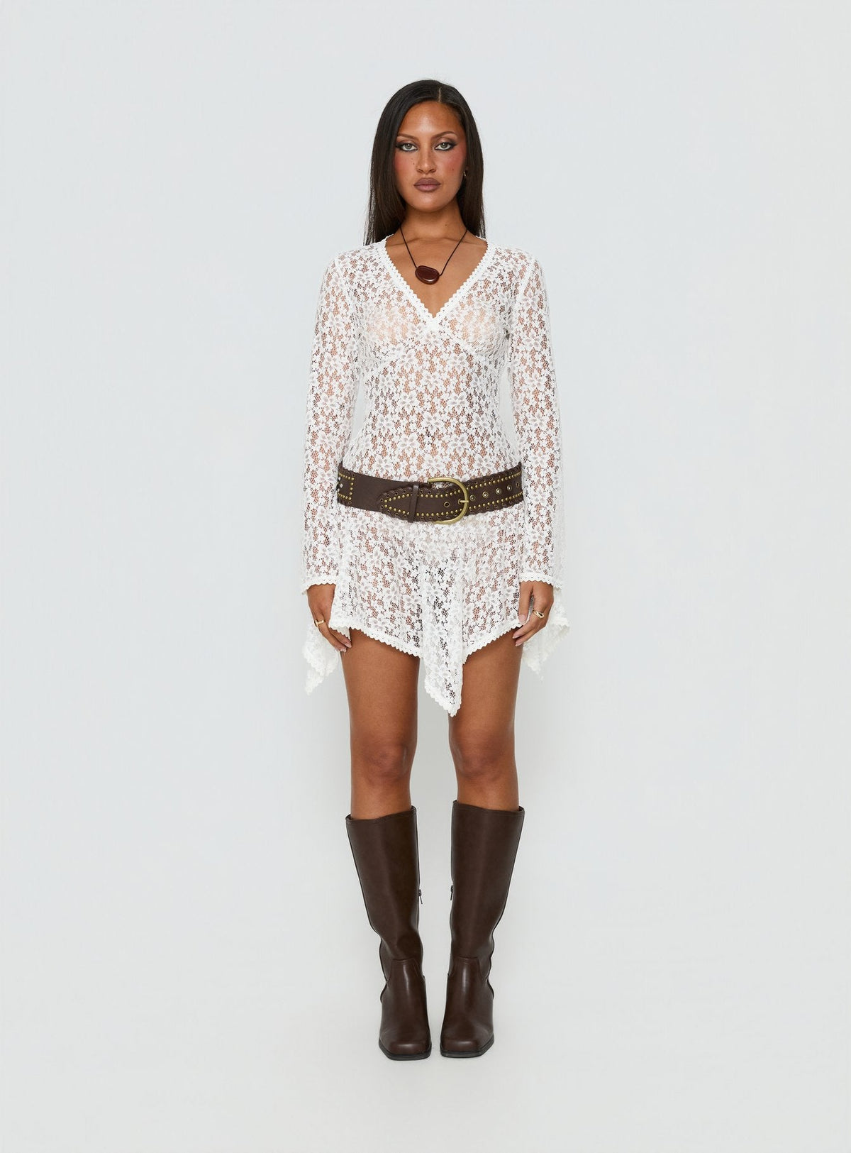 Minivestido de encaje de manga larga Somanie blanco