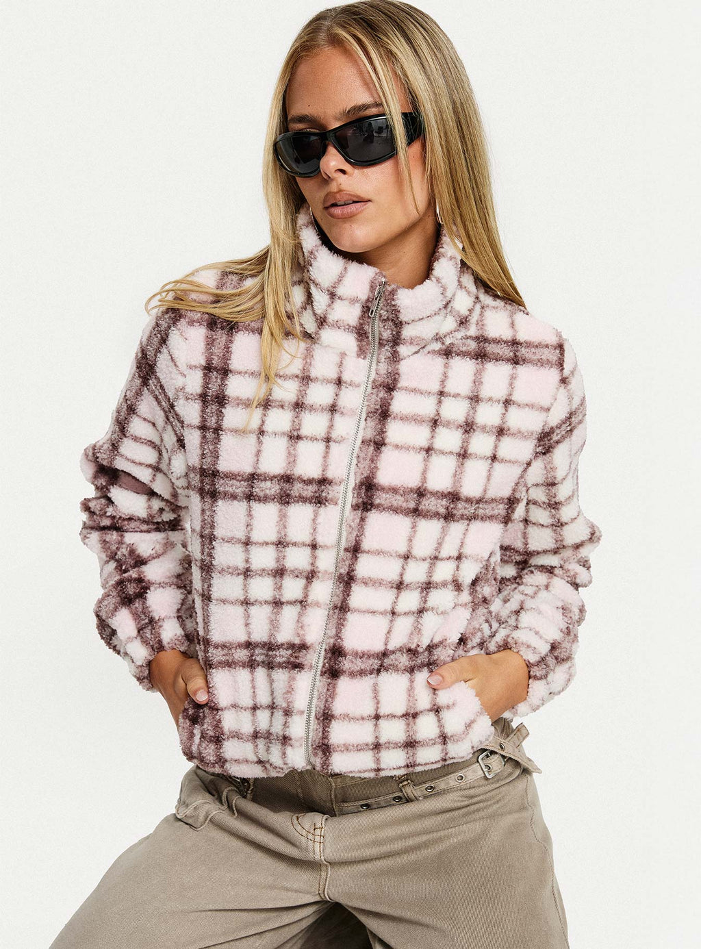Chaqueta con cuello Vannessa a cuadros rosa
