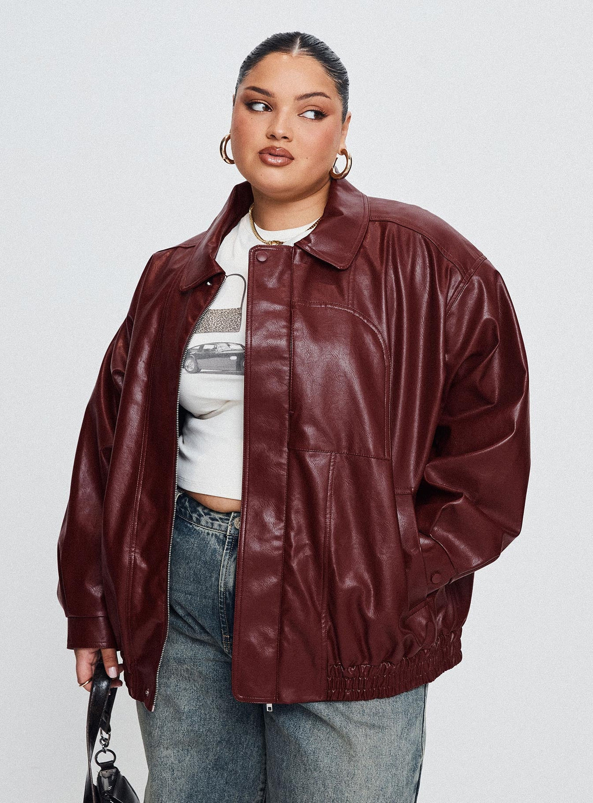 Chaqueta de piel sintética Devija color burdeos, talla grande