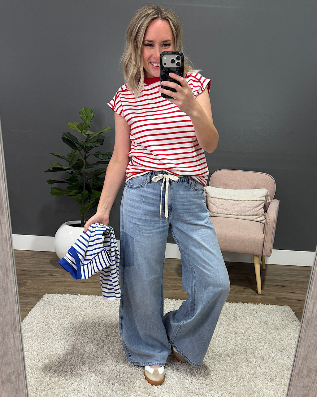 Top a rayas con manga corta Adalyn - Rojo