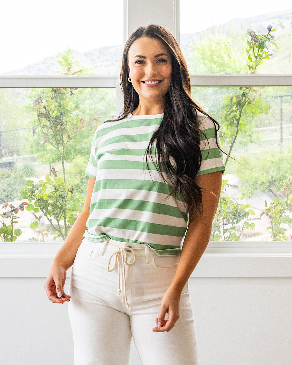 Top de punto a rayas Briana - Verde y blanco