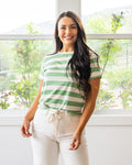 Top de punto a rayas Briana - Verde y blanco