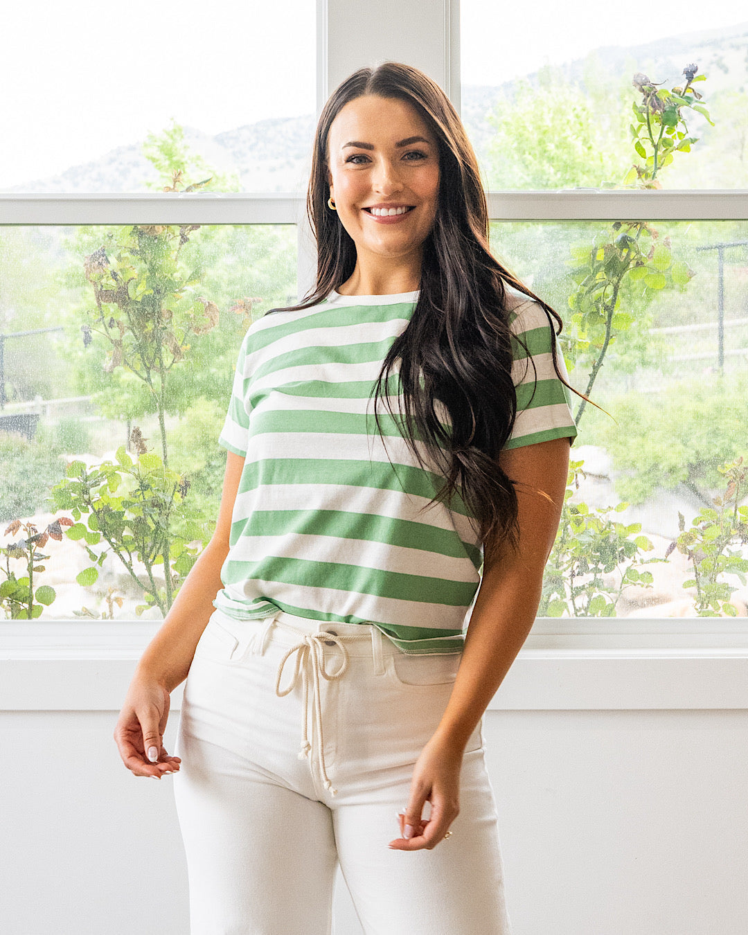 Top de punto a rayas Briana - Verde y blanco