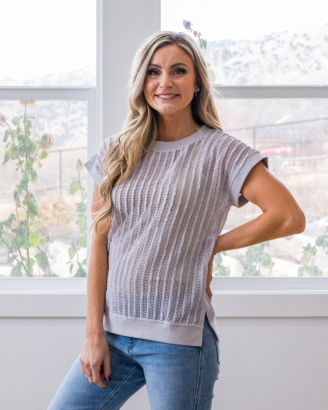Top de punto abierto con textura Liesel - Gris