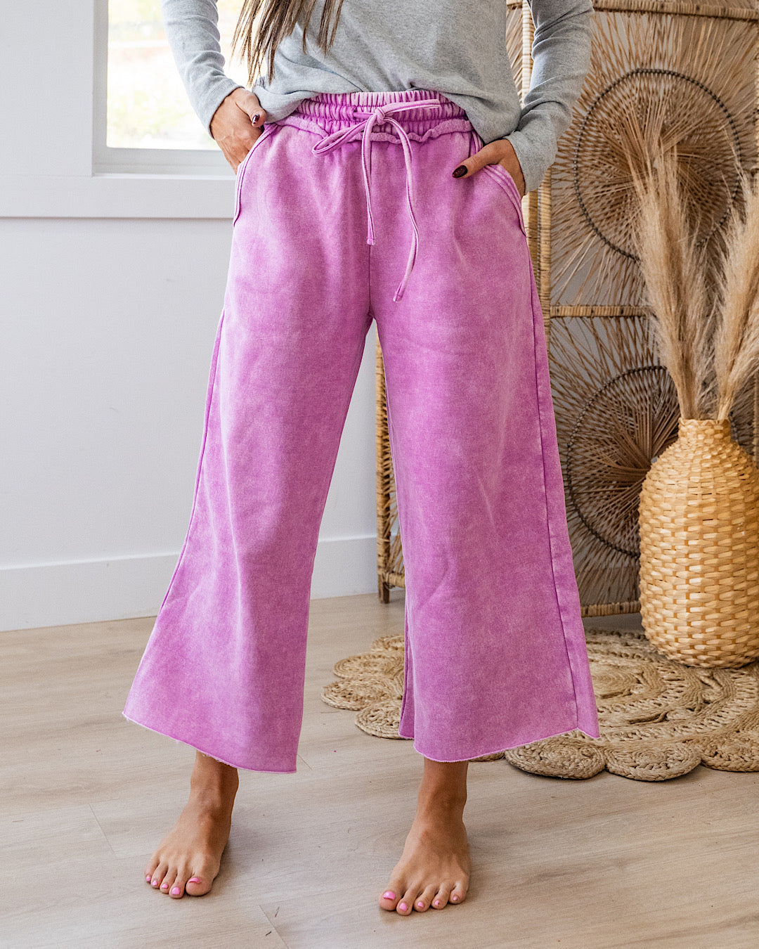 Pantalones anchos y cortos cómodos - Malva