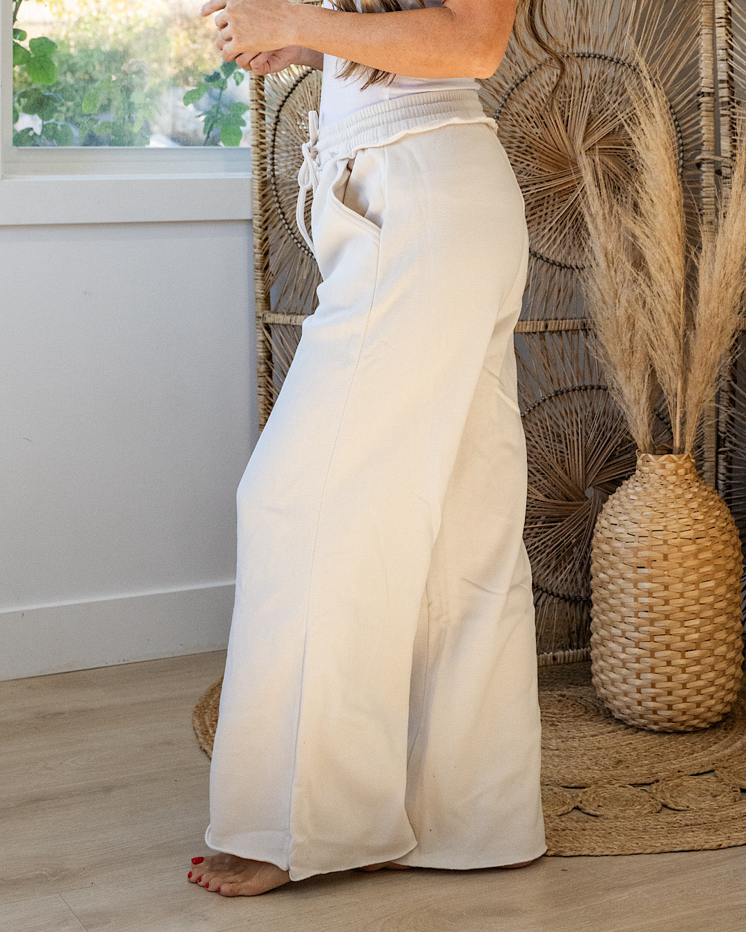 Pantalones de descanso de pierna ancha - Beige arena