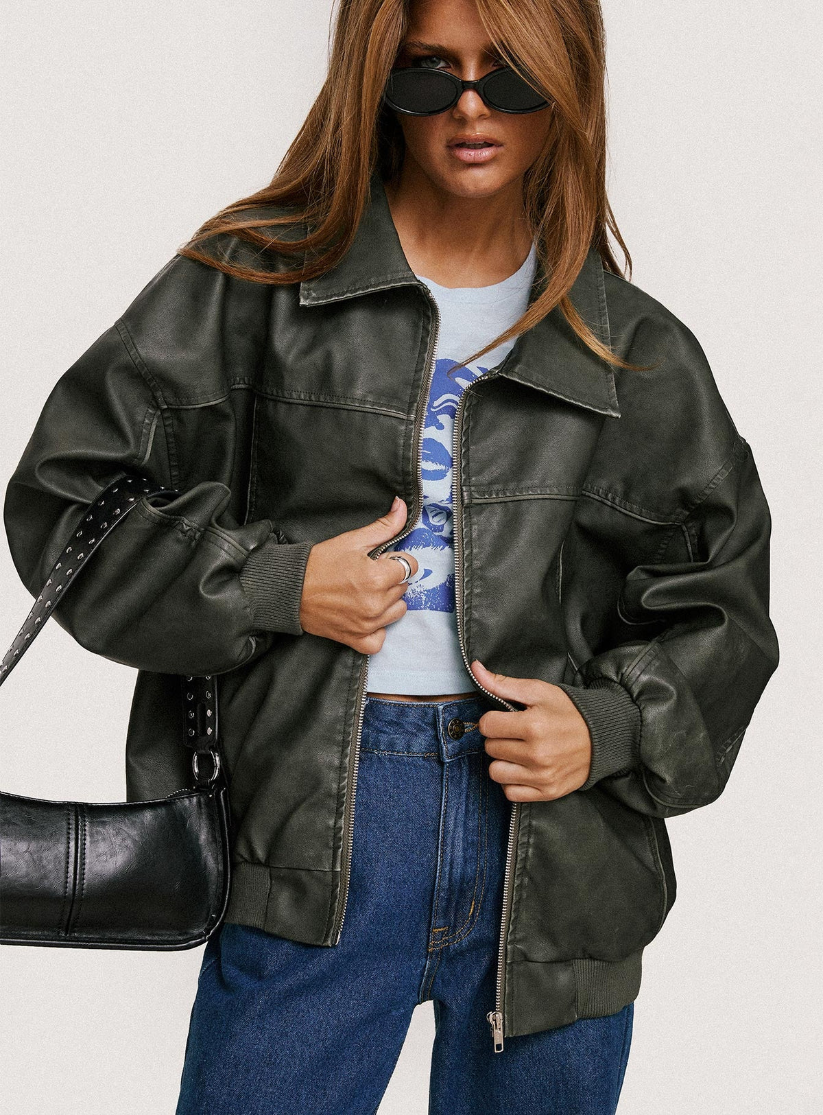 Chaqueta bomber de piel sintética Goldsmith, verde bosque lavado