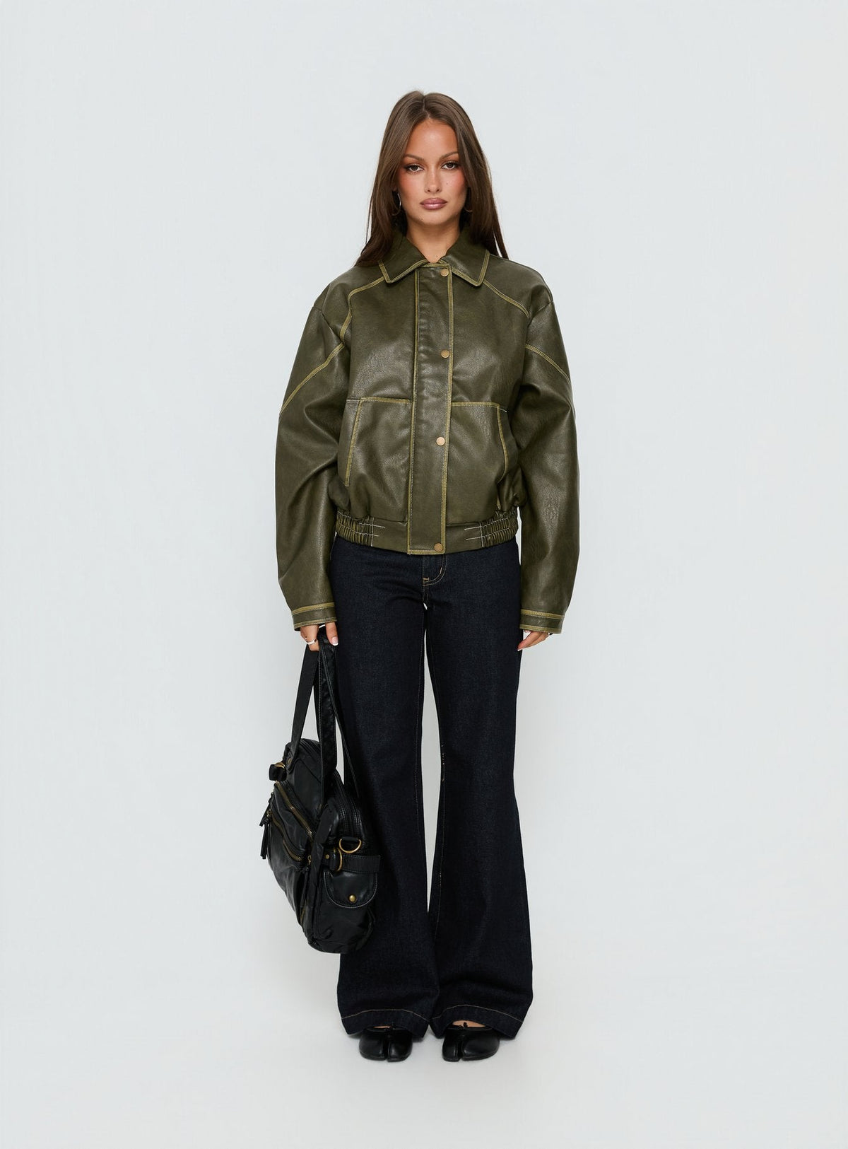 Chaqueta bomber de piel sintética Jaxton oliva