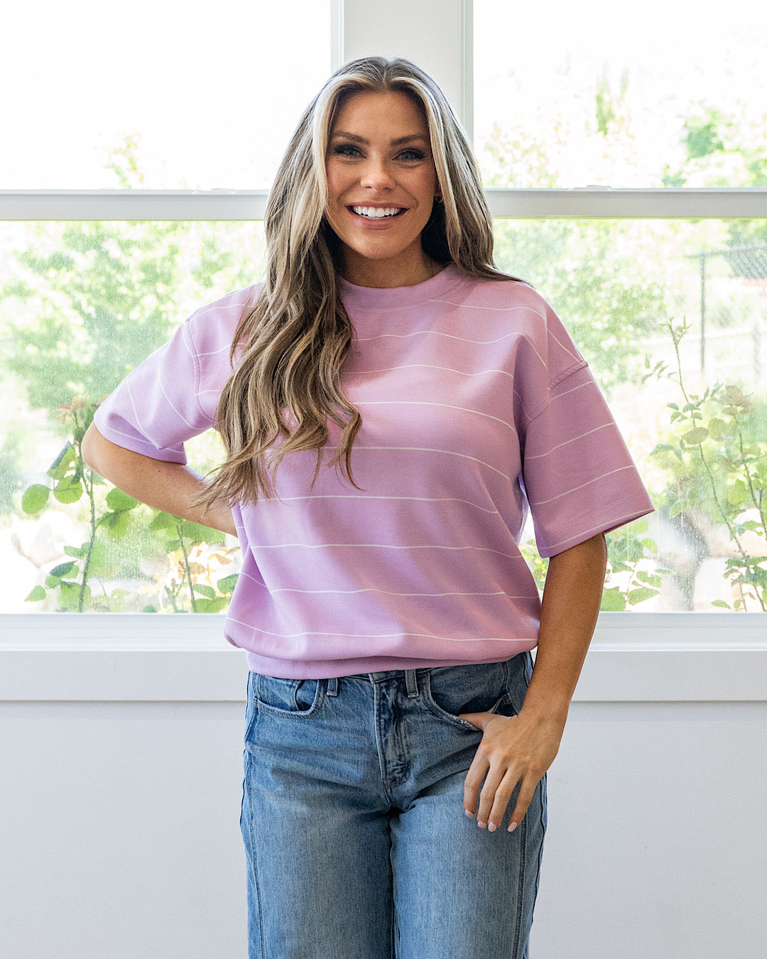 Top a rayas Macey de tela de neopreno - Blossom & Cream