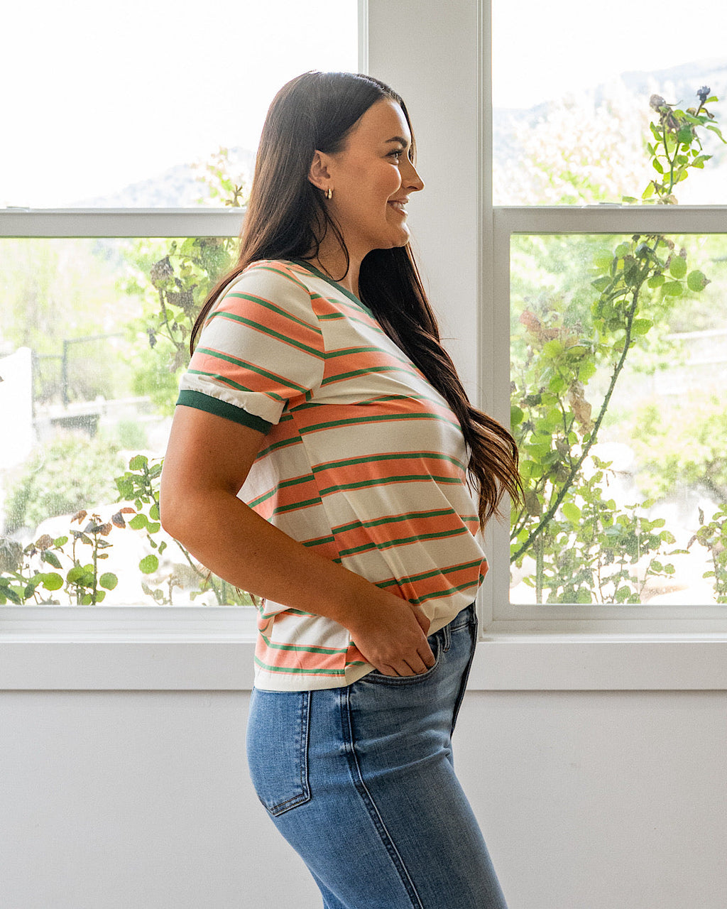 Top de rayas contrastantes Shauna - Coral y oliva