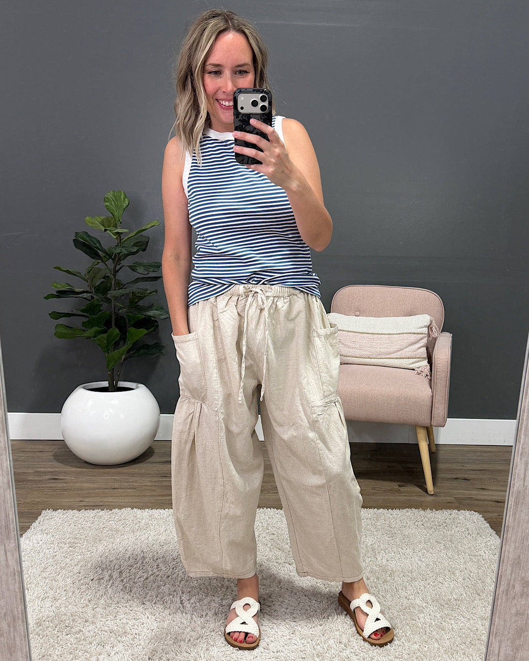 Pantalones anchos de lino Sonya - Natural