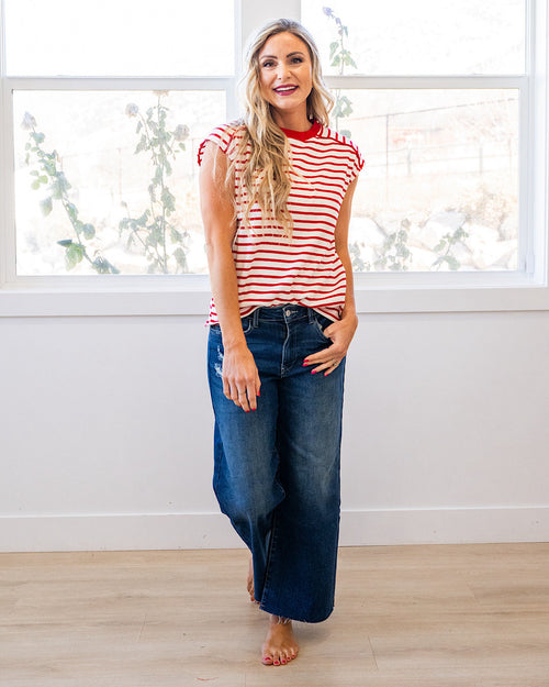 Top a rayas con manga corta Adalyn - Rojo