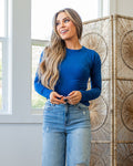 Top de manga larga con cuello redondo Favorite - Azul marino claro VENTA FINAL