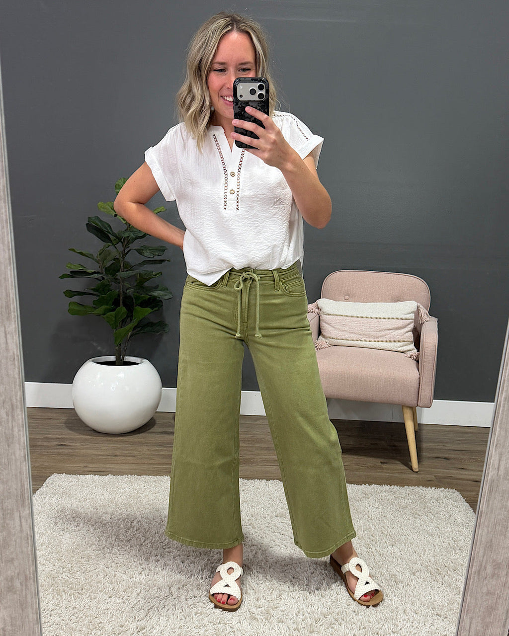 Jeans anchos cortos Vervet Kacie - Eucalyptus