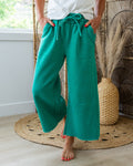 Pantalones anchos tipo cropped cómodos - Verde Kelly