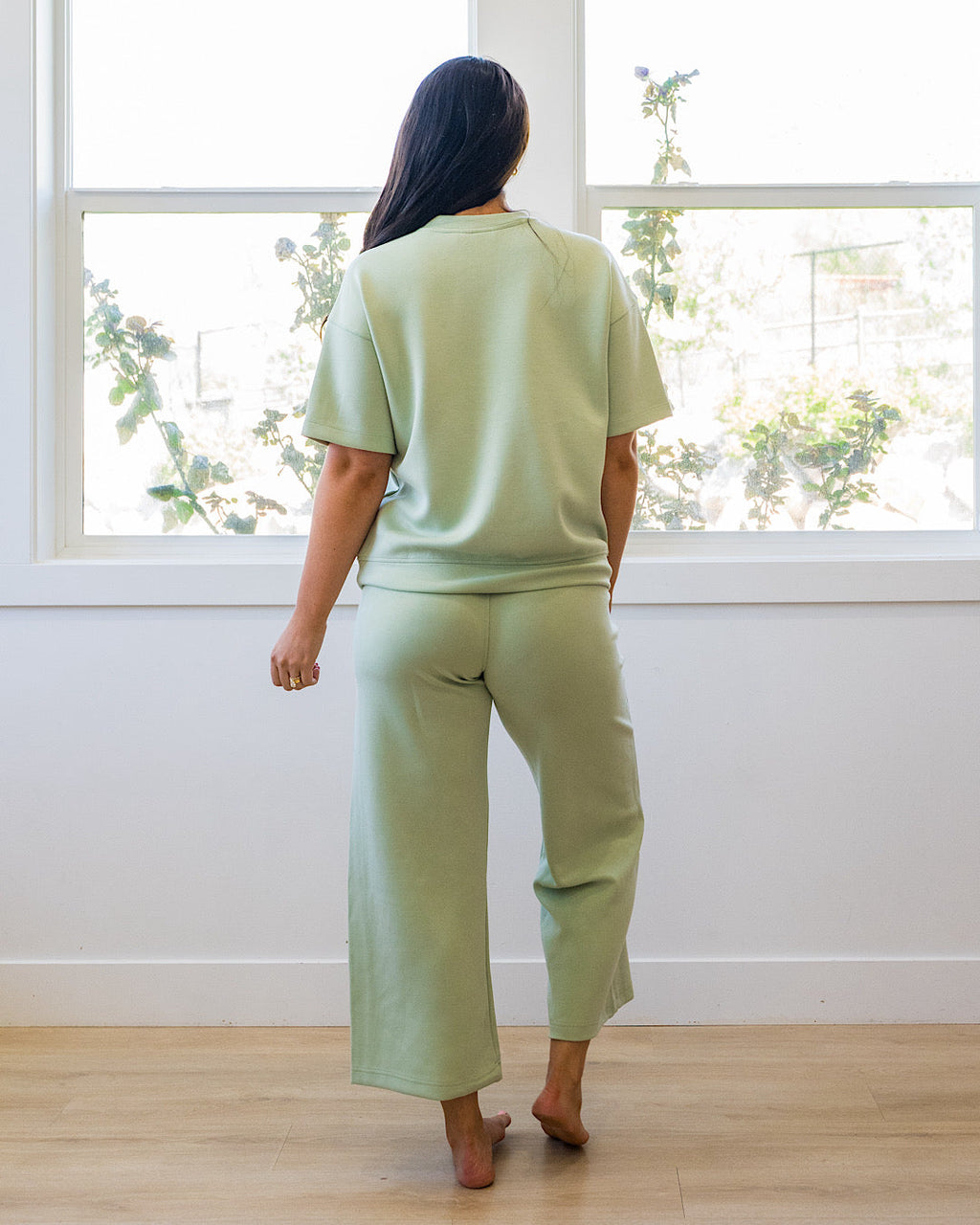 Pantalones anchos de tela scuba Kendall - Crema pistacho