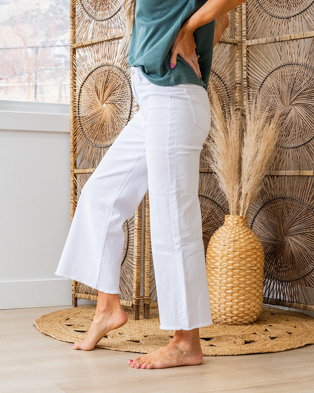 Jeans Mae de pierna ancha y corte cropped - Blanco