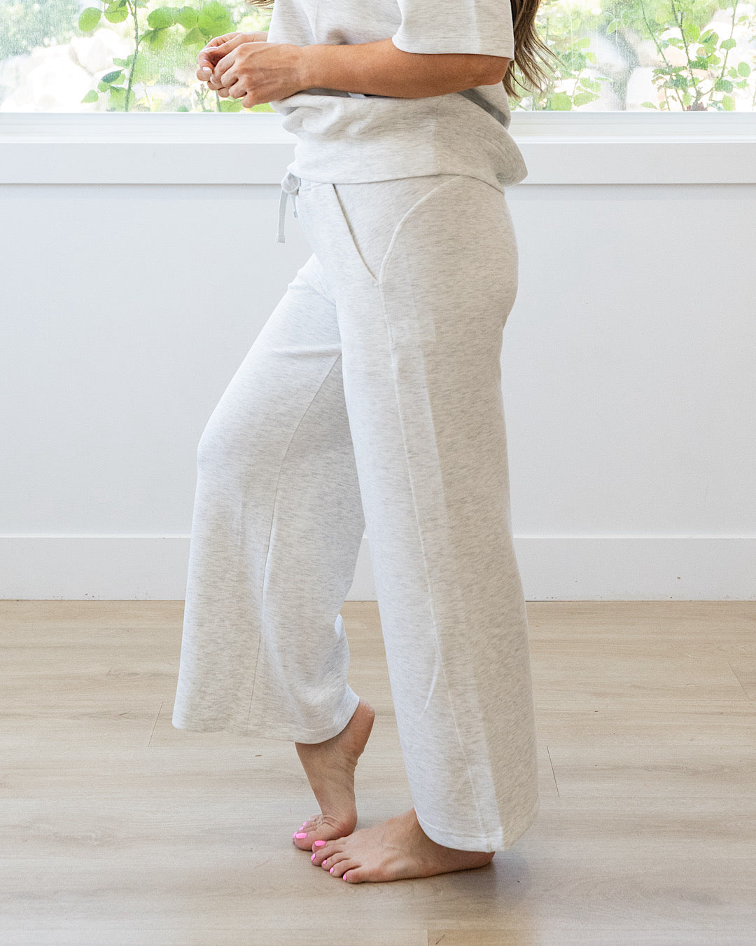Pantalones anchos de tela scuba Kendall - Gris jaspeado claro