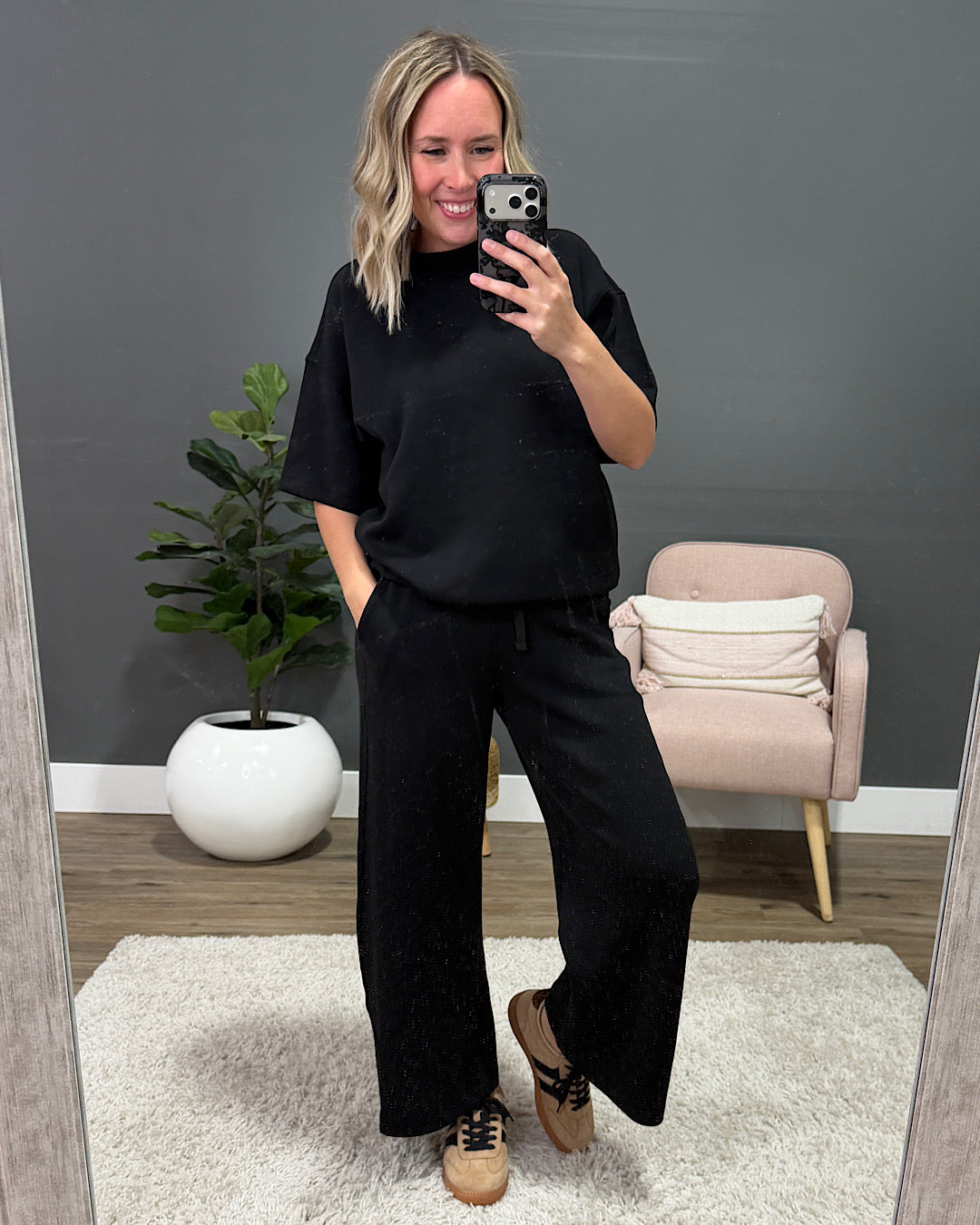 Top Macey de tela scuba - Negro