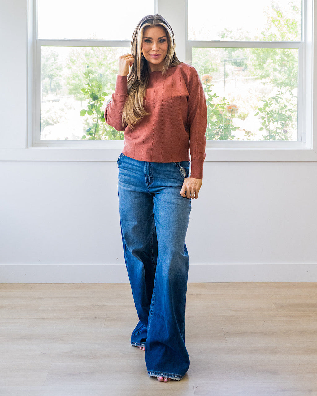 Suéter texturizado con manga dolman Adalyn - Cobre