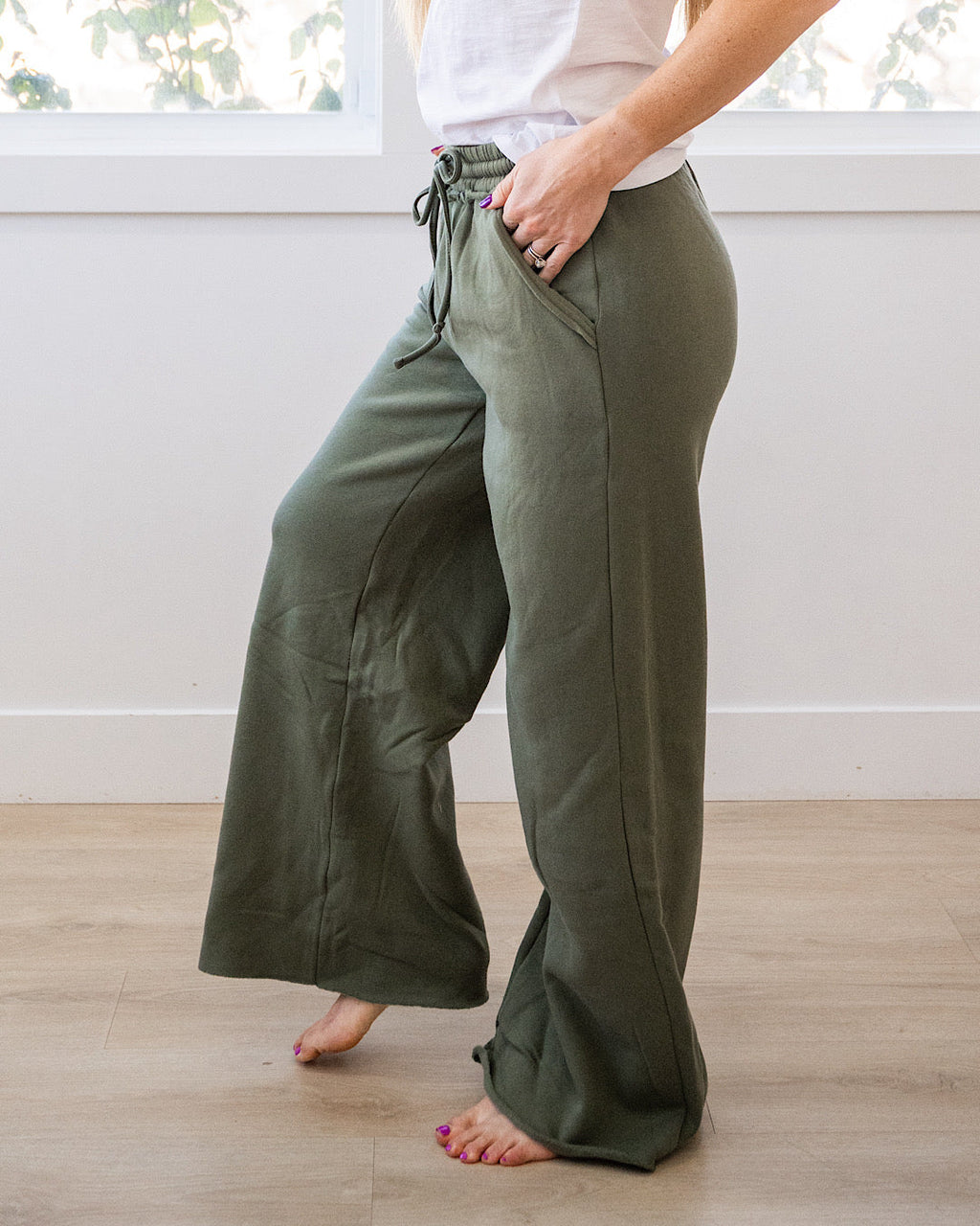 Pantalones de estar por casa de pierna ancha - Oliva claro